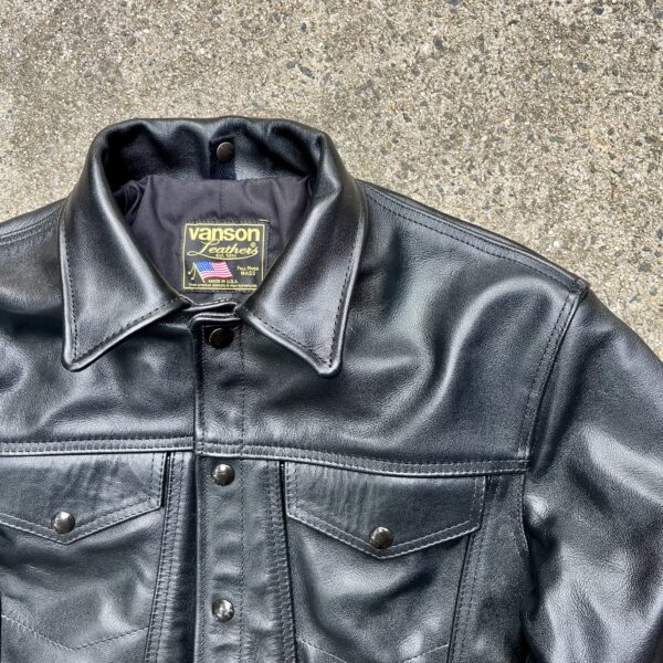 DudsByDel x Vanson MAVERICK Trucker Jacket in Black Chromexcel Horsehide [2025 Pre-Order] - Image 2
