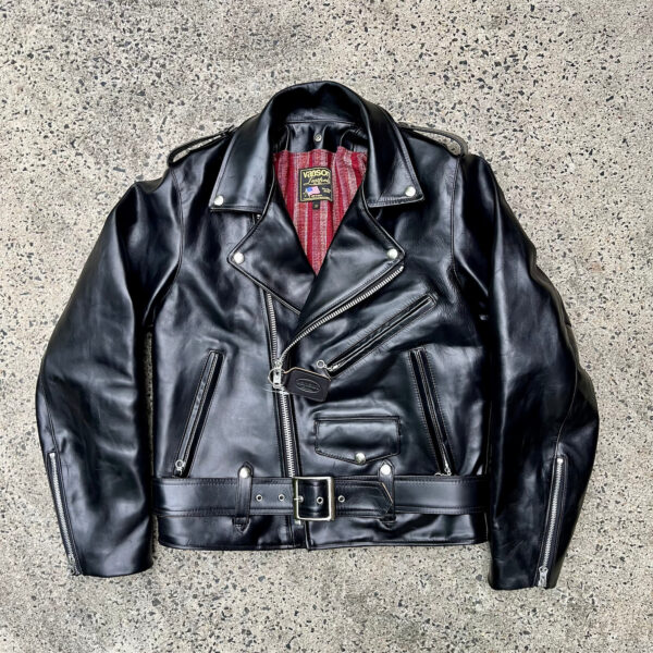 Black biker jacket front shot